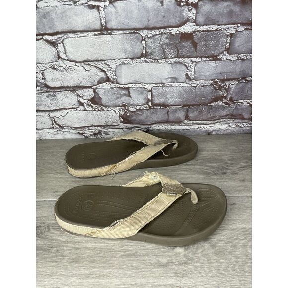 Crocs Dual Comfort Khaki Fabric Canvas Flip Flops Sandals Men’s Sz 10M US/43EU main image 11